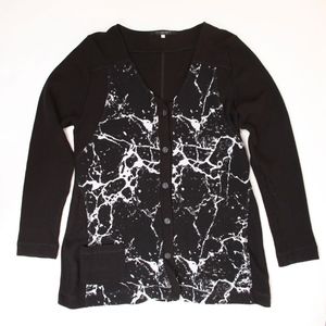 *Vintage* French Black Cardigan White Marble Print